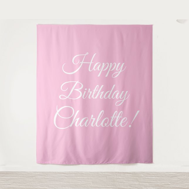 Happy Birthday custom script name text light pink Tapestry (Front)