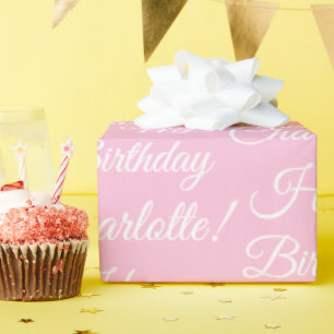 Happy Birthday custom script name text light pink Wrapping Paper