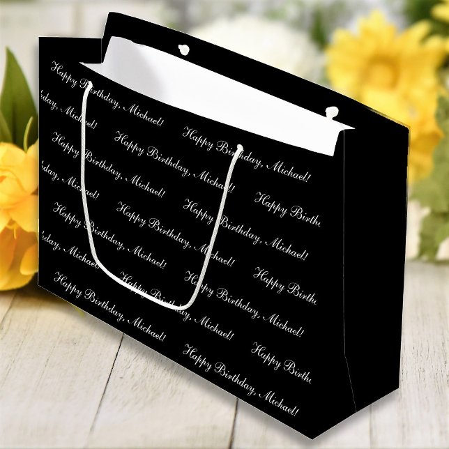 Happy Birthday Custom Text Black Chic Large Gift Bag (Creator Uploaded)
