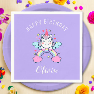 Happy Birthday Custom Text Cute Rainbow Unicorn Napkin
