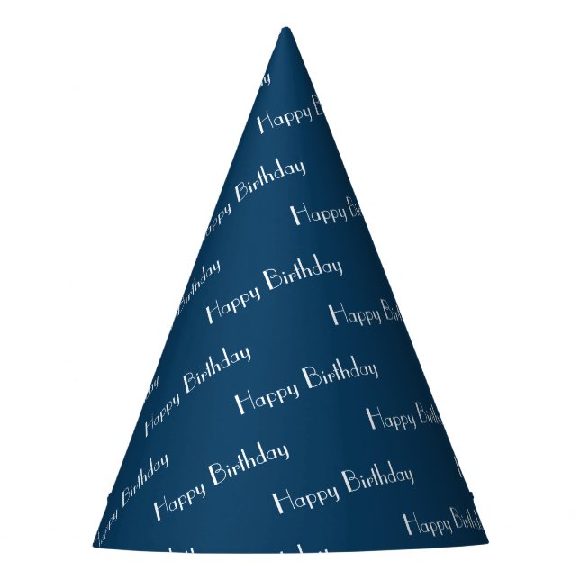 Happy Birthday Custom Text Pattern Navy Party Hat (Front)