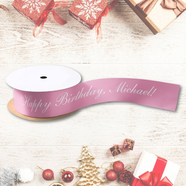 Happy Birthday Custom Text Pink Chic Satin Ribbon (Creator Uploaded)