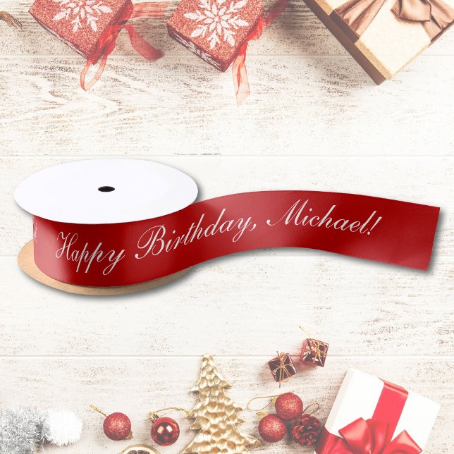 Happy Birthday Custom Text Red Chic Satin Ribbon (Creator Uploaded)