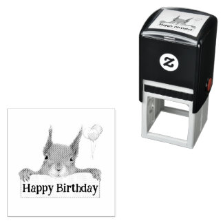 Happy Birthday Custom Text Squirrel Balloon Self-inking Stamp