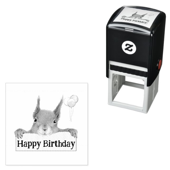 Happy Birthday Custom Text Squirrel Balloon  Self-inking Stamp (In Situ)