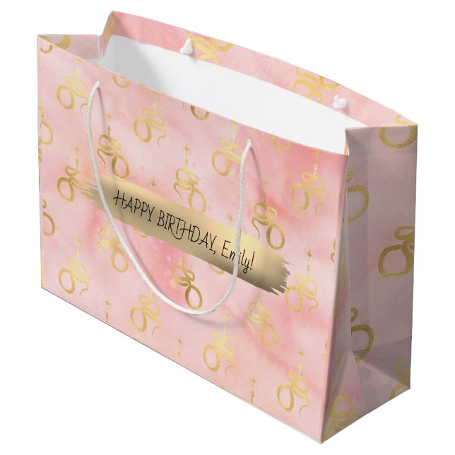 Happy Birthday Custom Text trendy Personalised  Large Gift Bag (Back Angled)