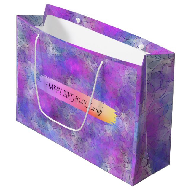 Happy Birthday Custom Text trendy Personalised  Large Gift Bag (Front Angled)