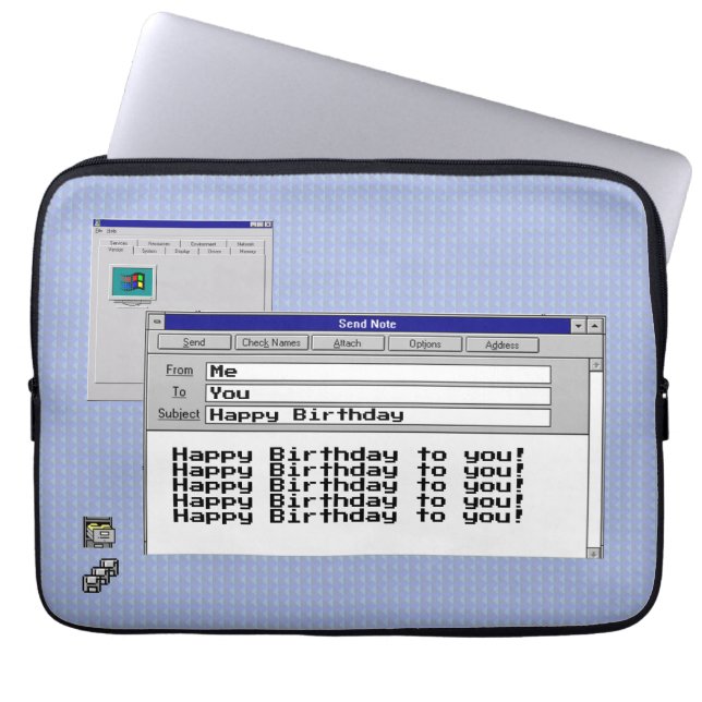 Happy Birthday Custom Windows 95 Computer Theme  Laptop Sleeve (Front)