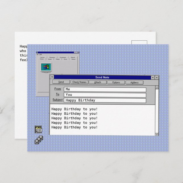 Happy Birthday Custom Windows 95 Computer Theme  Postcard (Front/Back)