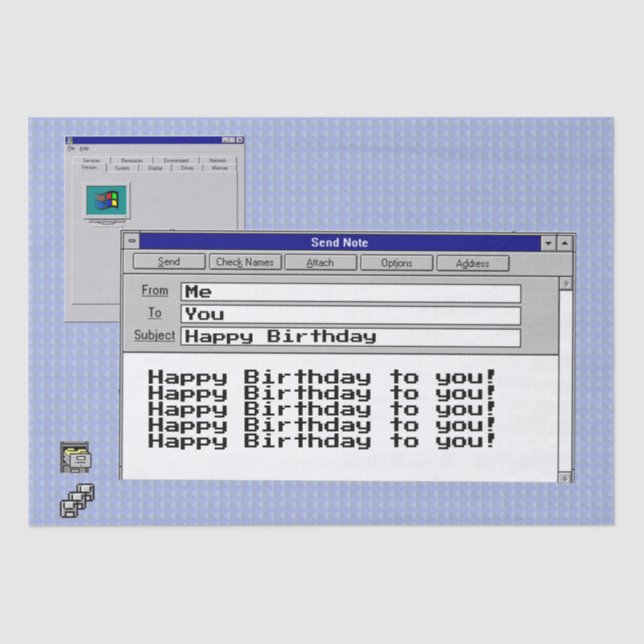 Happy Birthday Custom Windows 95 Computer Theme    Tissue Paper (Front)