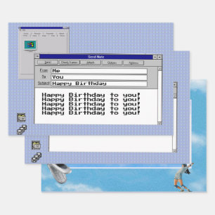 Happy Birthday Custom Windows 95 Computer Theme    Wrapping Paper Sheet