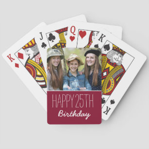Happy Birthday Custom Year And Photo Burgundy Playing Cards