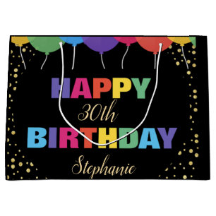 Happy Birthday Custom Year Name Colorful Balloons Large Gift Bag