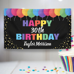 Happy Birthday Custom Year Name Colourful Balloons Banner