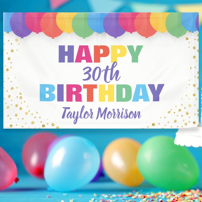 Happy Birthday Custom Year Name Colourful Balloons Banner (Creator Uploaded)