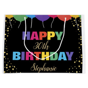 Happy Birthday Custom Year Name Colourful Balloons Large Gift Bag