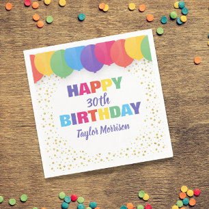 Happy Birthday Custom Year Name Colourful Balloons Napkin