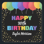 Happy Birthday Custom Year Name Colourful Balloons Square Sticker<br><div class="desc">Celebrate your special someone with these fun and colourful birthday stickers featuring brightly coloured balloons and faux gold confetti.  Just add the birthday person's age and name to personalise. Bold and colourful yet simple and fun - perfect stickers for any aged birthday party celebration.</div>