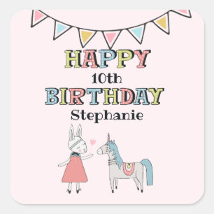 Happy Birthday Custom Year Name Square Sticker