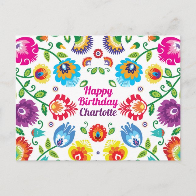 Happy Birthday customisable horizontal folklore Postcard (Front)