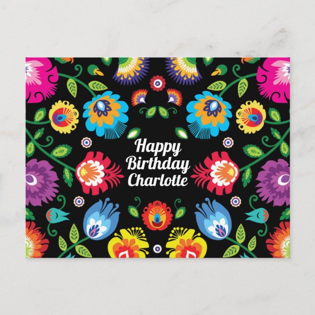 🎁Happy Birthday customisable horizontal folklore Postcard (Front)