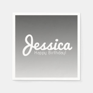 Happy Birthday, Customisable Name   Grey Ombre Napkin