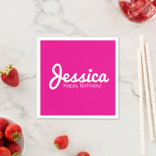 Happy Birthday, Customisable Name   Magenta Pink Napkin