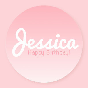 Happy Birthday, Customisable Name   Rose Pink Classic Round Sticker