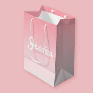 Happy Birthday, Customisable Name   Rose Pink Medium Gift Bag