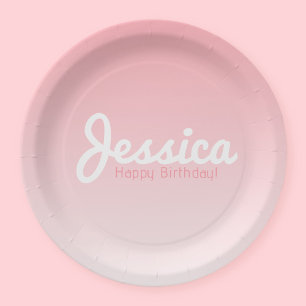 Happy Birthday, Customisable Name   Rose Pink Paper Plate