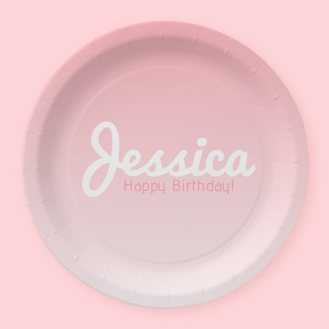 Happy Birthday, Customisable Name | Rose Pink Paper Plate (Creator Uploaded)