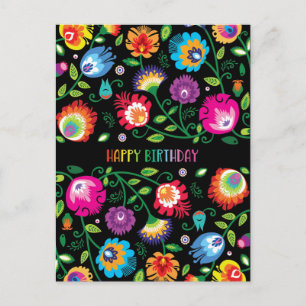🌸 Happy Birthday customisable vertical folklore Postcard