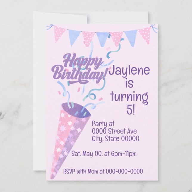 Happy Birthday Customise-able Invite (Front)