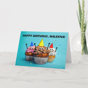 Happy Birthday Customise to Any Name Cute Cupcakes Holiday Card