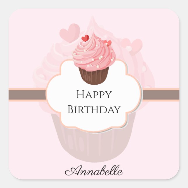 Happy Birthday | Customised | Cupcake Square Sticker (Front)