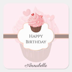 Happy Birthday Customised Cupcake Square Sticker