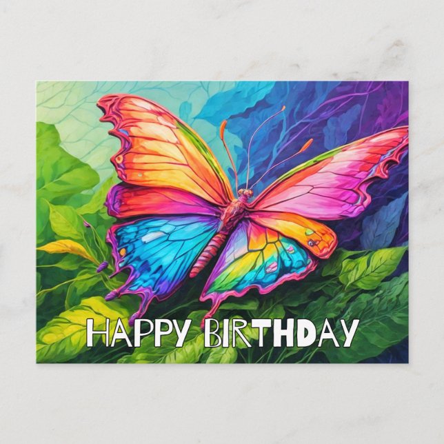 Happy Birthday Cute Abstract Colourful Butterfly Holiday Postcard (Front)