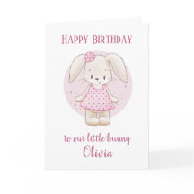 Happy Birthday Cute Adorable Bunny Pink Greeting