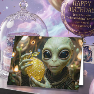 Happy Birthday! Cute Alien and Crystalline Lemon Card