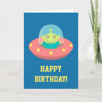 Happy Birthday, Cute Alien in Spacecraft