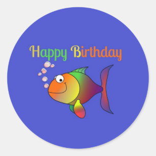 Happy Birthday - Cute and Colourful Cartoon Fish Classic Round Sticker