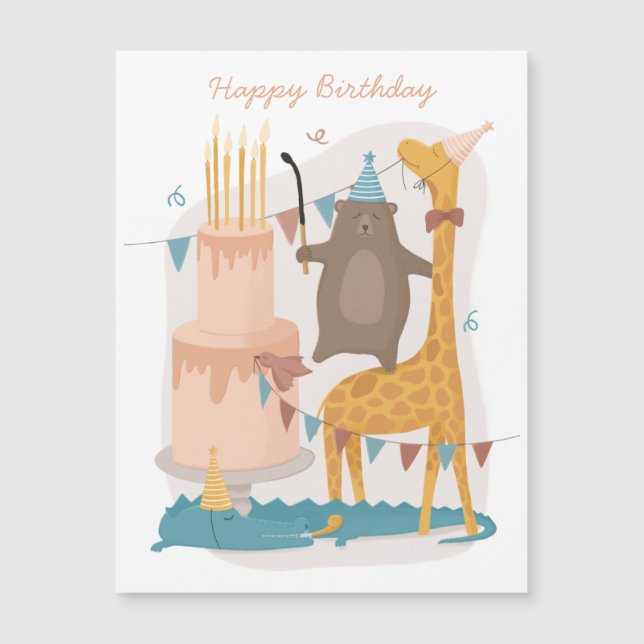 Happy birthday. Cute animals. Funny bear giraffe (Front)
