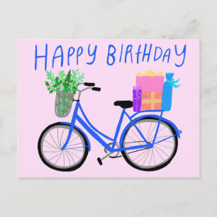 HAPPY BIRTHDAY Cute Blue Bicycle Custom  Postcard