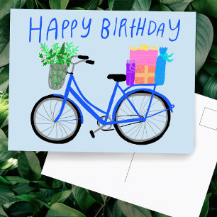 HAPPY BIRTHDAY Cute Blue Bicycle Custom Postcard