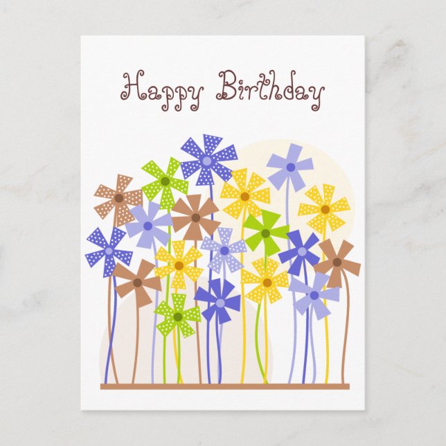 Happy Birthday Cute blue yellow brown flowers Postcard (Front)