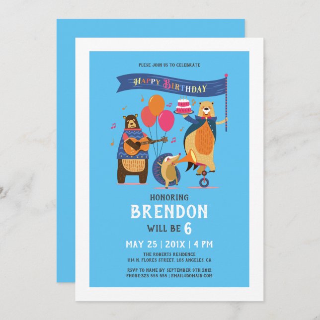 Happy Birthday Cute Cartoon Animals Invitation (Front/Back)