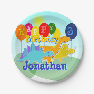 Happy Birthday Cute Cartoon Dinosaurs Balloons Paper Plate