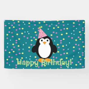 Happy Birthday Cute Cartoon Party Penguin Banner