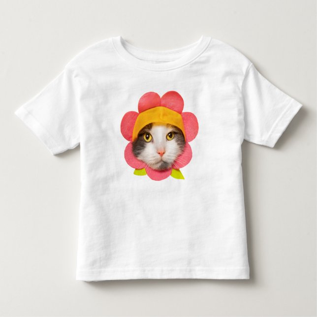 Happy Birthday Cute Cat in Flower Hat Toddler T-Shirt (Front)