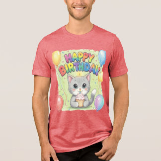 "Happy Birthday Cute Cat T-Shirt Design" Tri-Blend Shirt